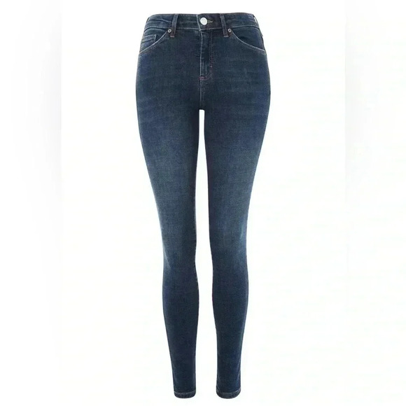 Topshop Moto Sidney Skinny Jeans Mid Rise  Dark Blue Size 26 - Picture 3 of 16